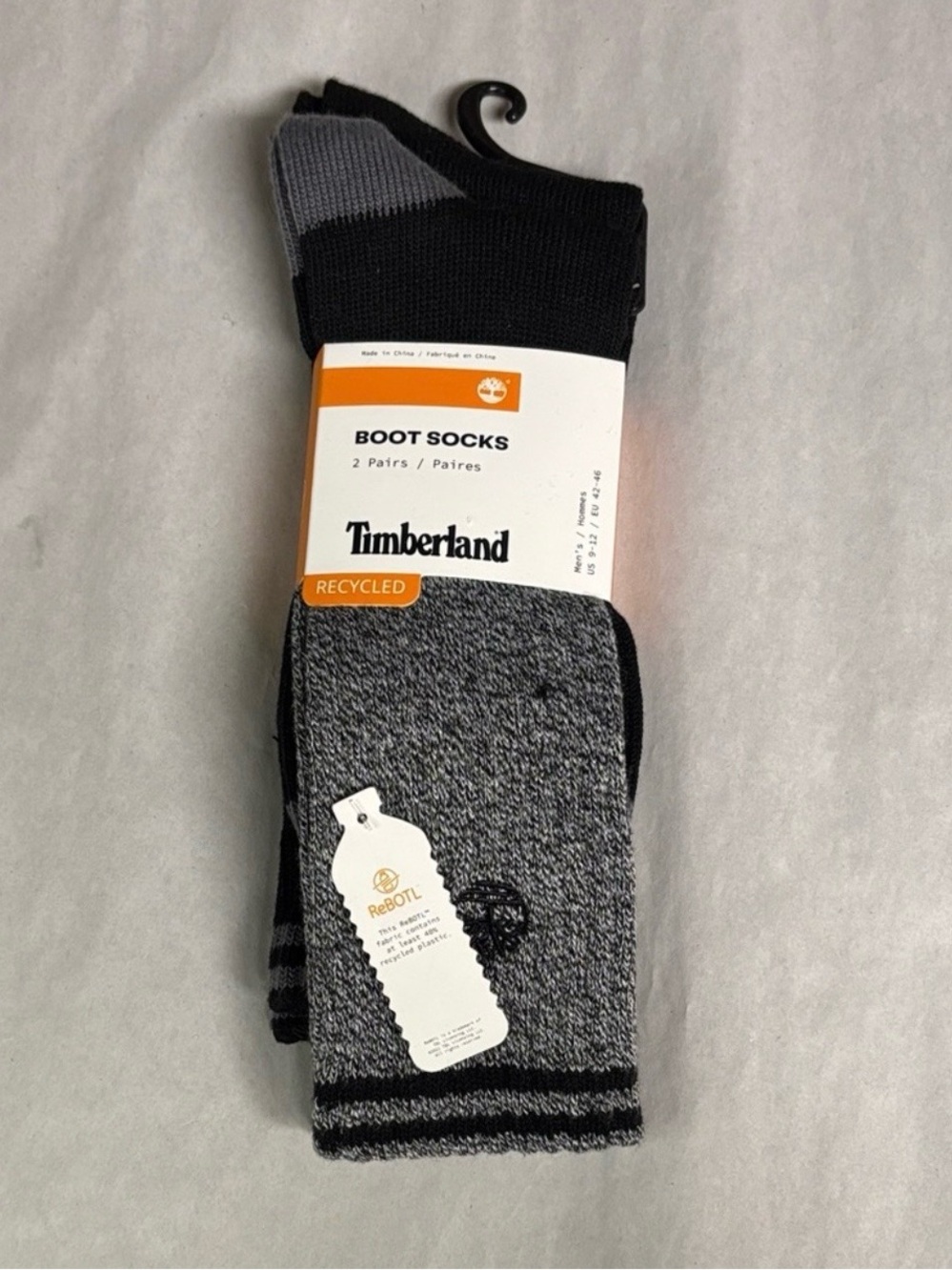 New Timberland Socks Men’s 2 Pair Gray & Black Boot Socks Casual Activewear